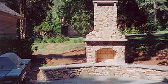 natural stone fireplace and patio