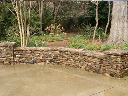 stacked stone wall with columns