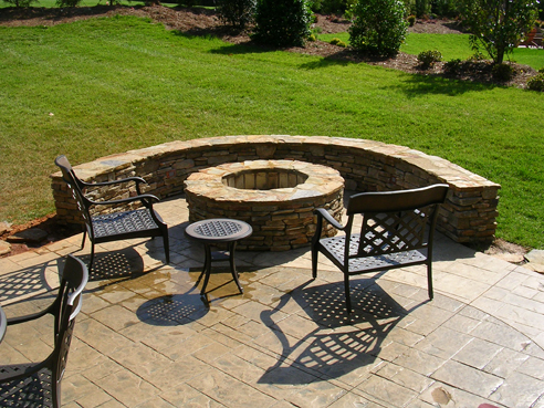 fire pit with gas starter and built-in sitting bench
